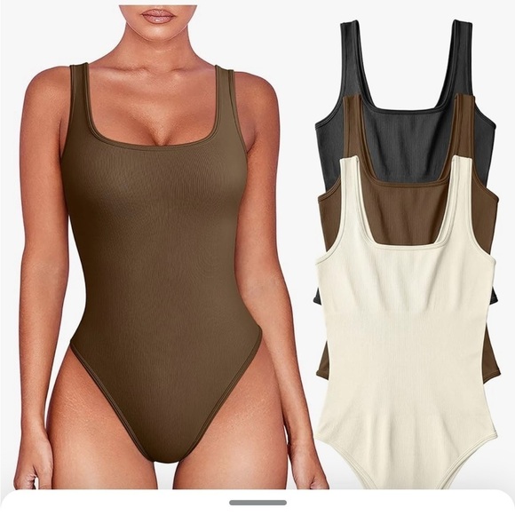 Tops - Women's 3 Piece Bodysuits Sexy Ribbed Sleeveless
Square Neck Shapewear 🆕